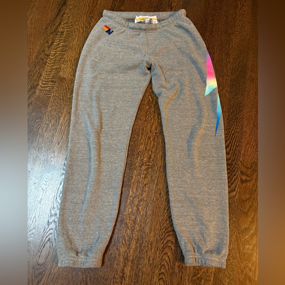 Aviator Nation Gray Bolt Joggers with Rainbow Size Small